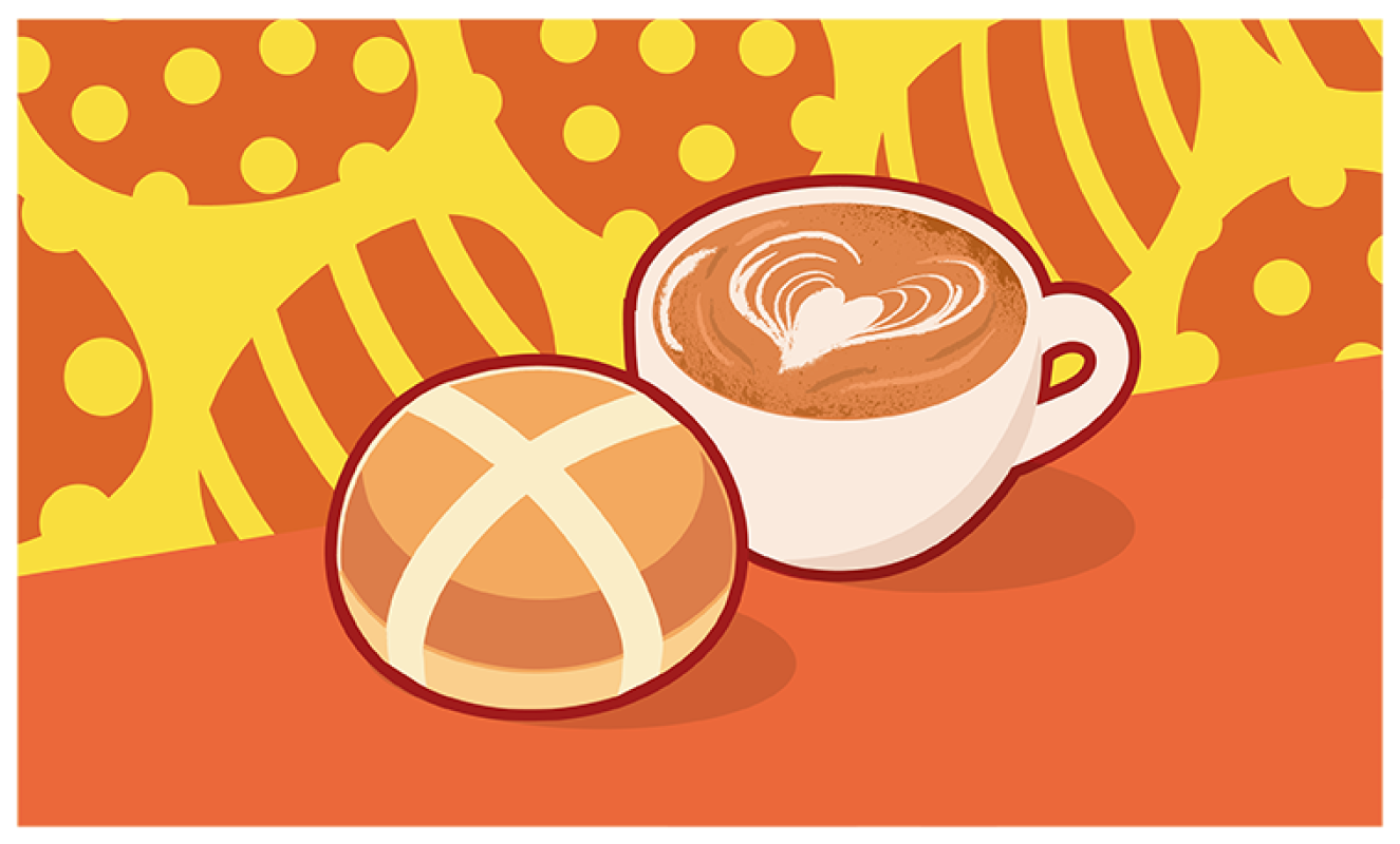 $8.50 Coffee & Hot Cross Buns